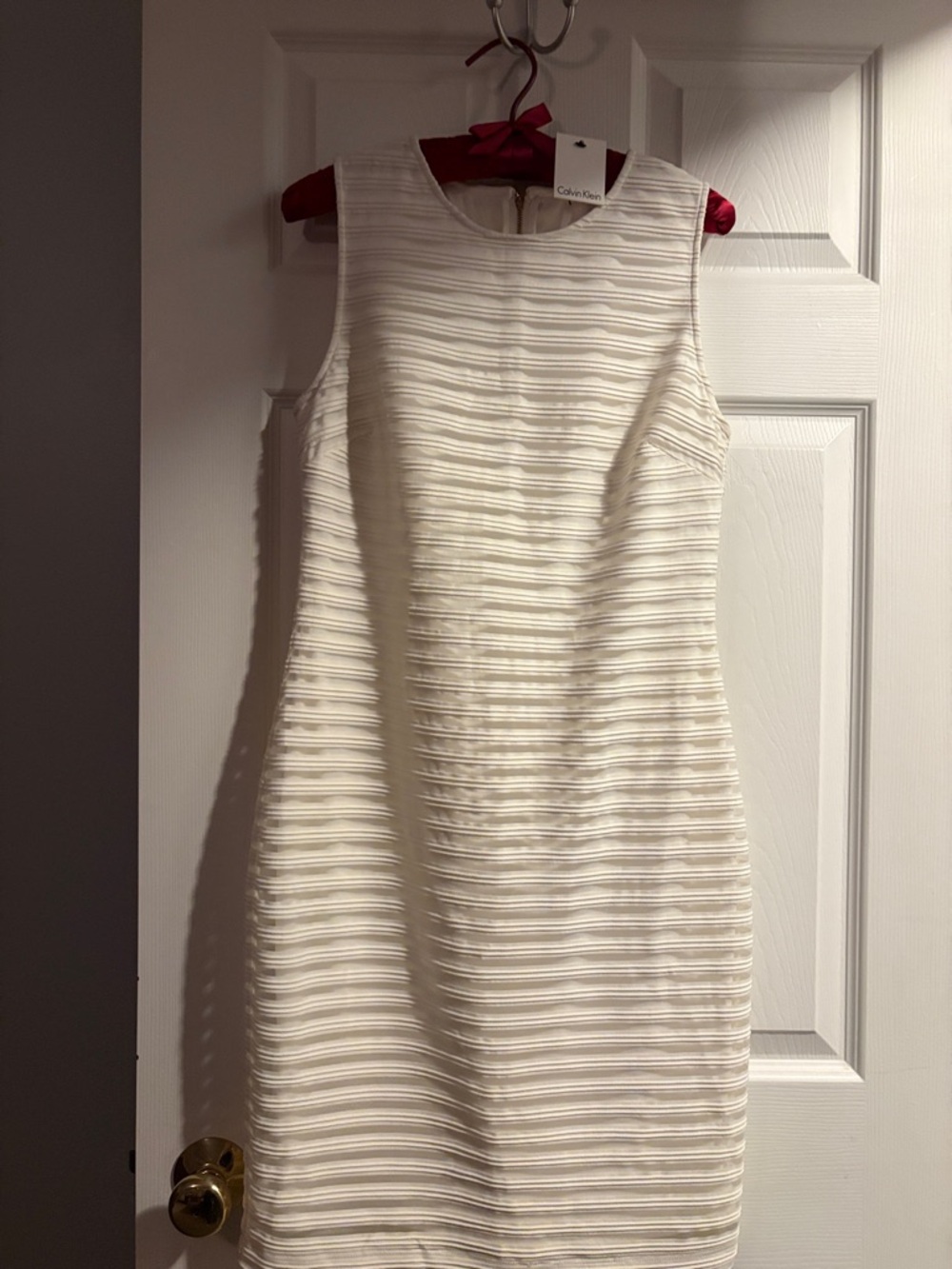 Calvin Klein Cream Textured Sleeveless Midi Sheath Dress